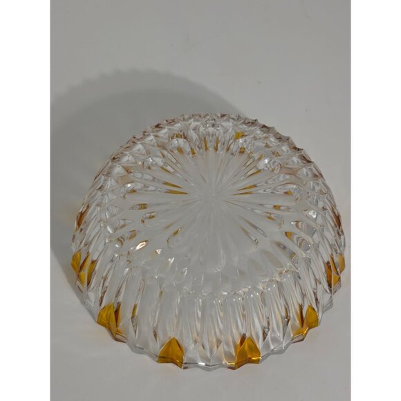 Vintage Glass Bowl With Amber Tinted Petal Detailing & Diamond Cut Design - Picture 3 of 10